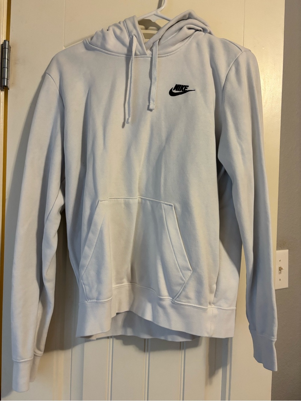 Nike White Crewneck Pullover Hoodie with Black Logo